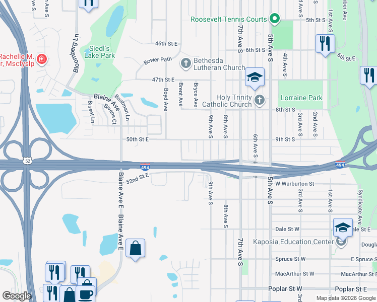 map of restaurants, bars, coffee shops, grocery stores, and more near 5067 Bryce Avenue in Inver Grove Heights
