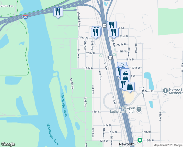 map of restaurants, bars, coffee shops, grocery stores, and more near 1683 3rd Avenue in Newport