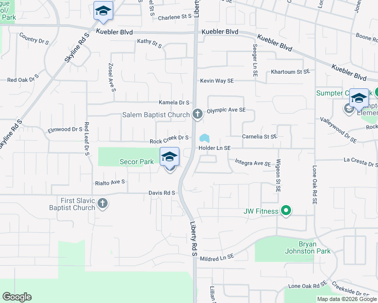 map of restaurants, bars, coffee shops, grocery stores, and more near 5506 Liberty Road South in Salem