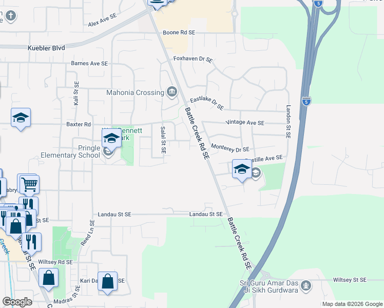 map of restaurants, bars, coffee shops, grocery stores, and more near 5471 Terra Cotta Drive Southeast in Salem
