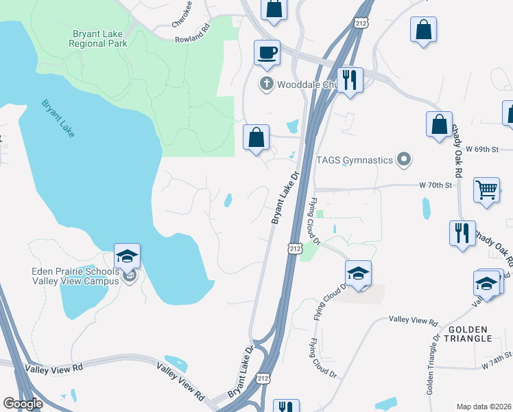 map of restaurants, bars, coffee shops, grocery stores, and more near 7129 Crowne Oak Road in Eden Prairie