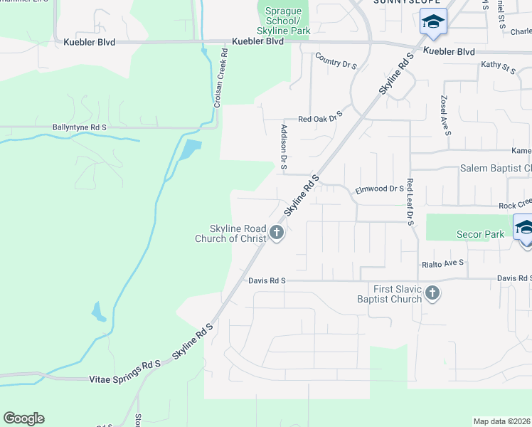 map of restaurants, bars, coffee shops, grocery stores, and more near 5585 Mountain Quail Drive South in Salem