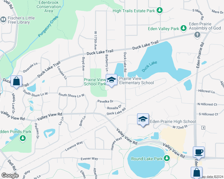 map of restaurants, bars, coffee shops, grocery stores, and more near 17255 Peterborg Road in Eden Prairie