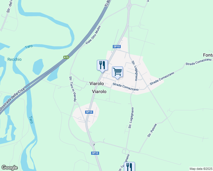 map of restaurants, bars, coffee shops, grocery stores, and more near 172-182 Viale Cornazzano in Viarolo