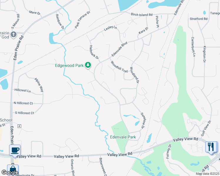 map of restaurants, bars, coffee shops, grocery stores, and more near 3275 Edenvale Boulevard in Eden Prairie