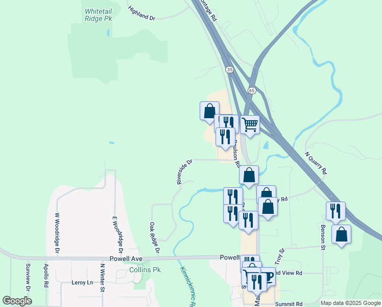 map of restaurants, bars, coffee shops, grocery stores, and more near 1465 Riverside Drive in River Falls