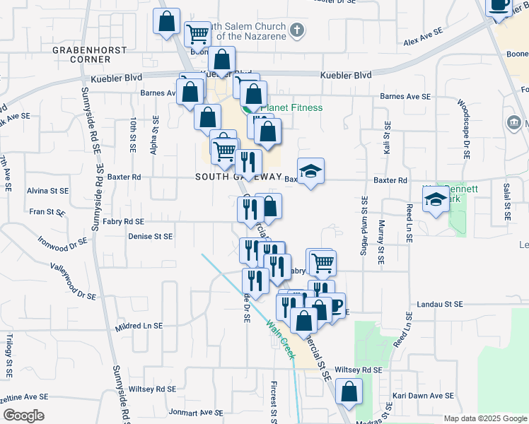 map of restaurants, bars, coffee shops, grocery stores, and more near 5530-5536 Commercial Street Southeast in Salem
