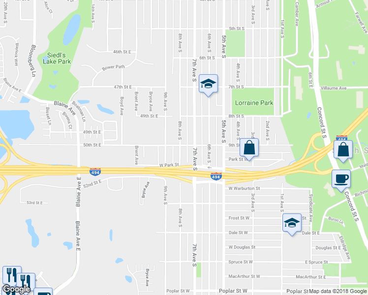 map of restaurants, bars, coffee shops, grocery stores, and more near 901 8th Avenue South in South Saint Paul