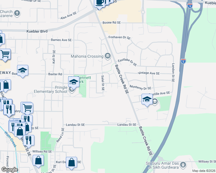 map of restaurants, bars, coffee shops, grocery stores, and more near 5526 Salal Street Southeast in Salem