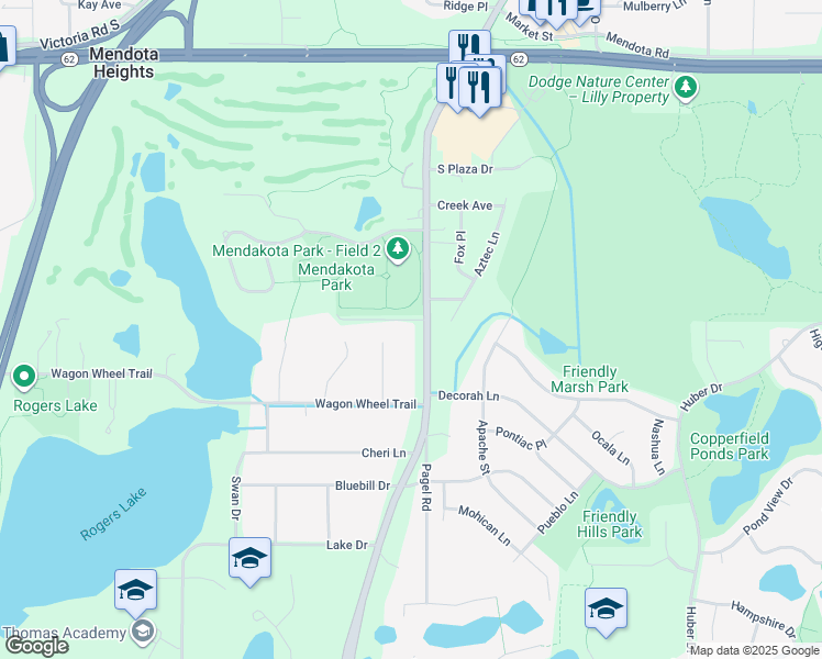 map of restaurants, bars, coffee shops, grocery stores, and more near 2224 Alice Lane in Mendota Heights