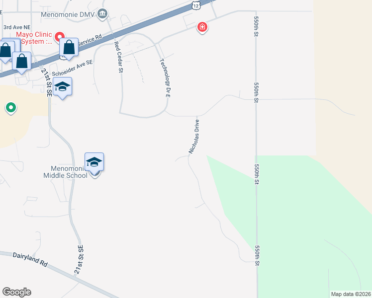 map of restaurants, bars, coffee shops, grocery stores, and more near 2868 Whisper Court in Menomonie