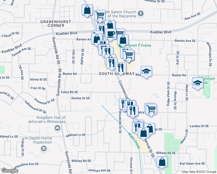map of restaurants, bars, coffee shops, grocery stores, and more near 5488 Nicole Court Southeast in Salem