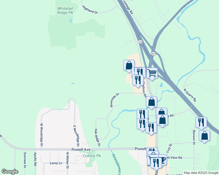 map of restaurants, bars, coffee shops, grocery stores, and more near 1477 Riverside Drive in River Falls