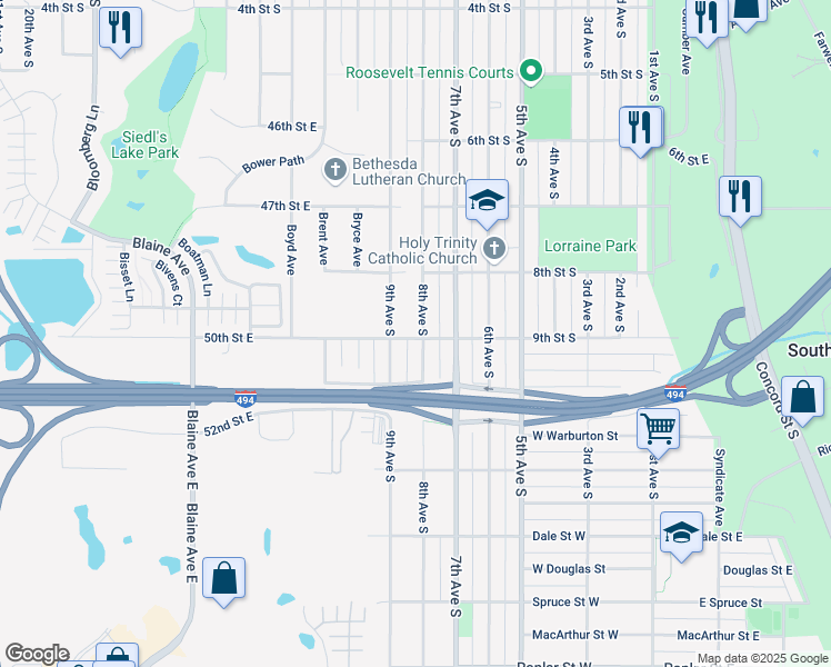 map of restaurants, bars, coffee shops, grocery stores, and more near 856 8th Avenue South in South Saint Paul