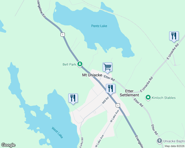 map of restaurants, bars, coffee shops, grocery stores, and more near Highway 1 in Mount Uniacke