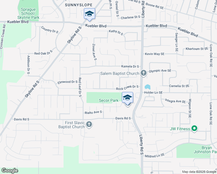 map of restaurants, bars, coffee shops, grocery stores, and more near 1443 Rock Creek Drive South in Salem