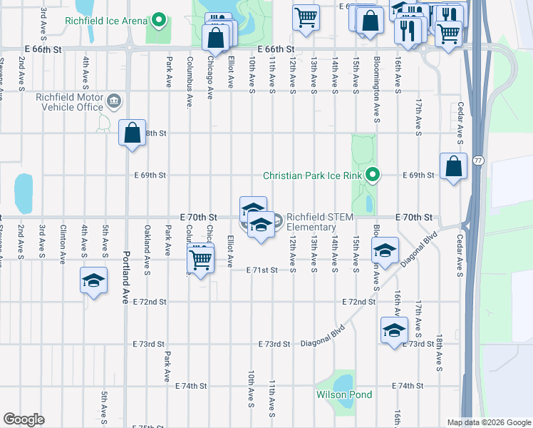 map of restaurants, bars, coffee shops, grocery stores, and more near 6928 11th Avenue South in Minneapolis