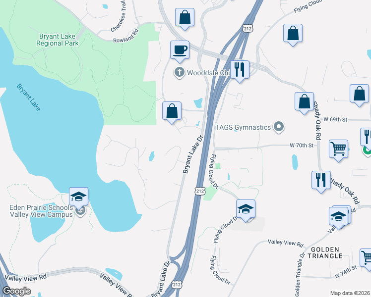 map of restaurants, bars, coffee shops, grocery stores, and more near 7081 Crowne Oak Road in Eden Prairie