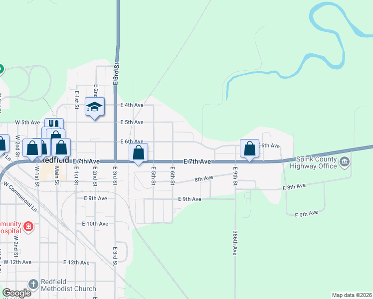 map of restaurants, bars, coffee shops, grocery stores, and more near 605 E 6th Ave in Redfield