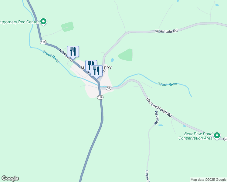 map of restaurants, bars, coffee shops, grocery stores, and more near 84 Hazens Notch Road in Montgomery