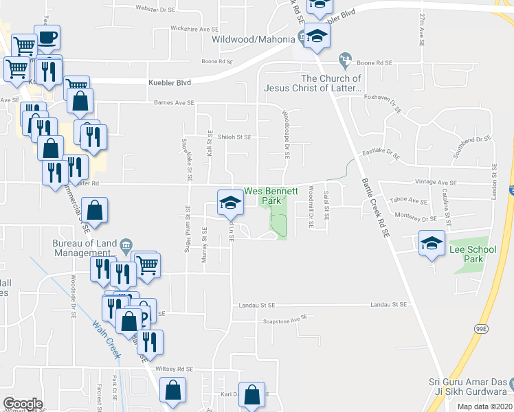 map of restaurants, bars, coffee shops, grocery stores, and more near 5451 Reed Lane Southeast in Salem