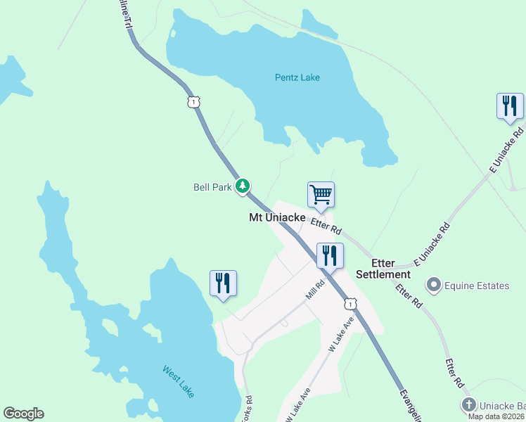 map of restaurants, bars, coffee shops, grocery stores, and more near in Mount Uniacke