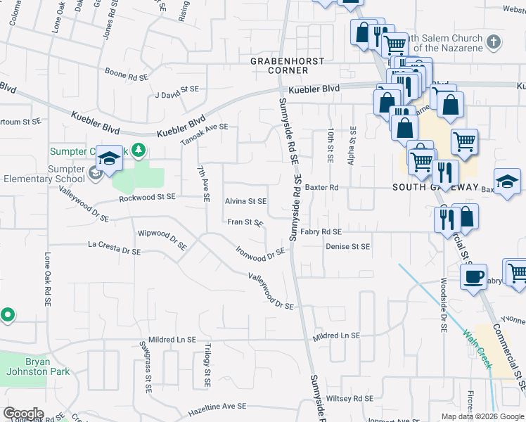 map of restaurants, bars, coffee shops, grocery stores, and more near 5430 Norma Avenue Southeast in Salem