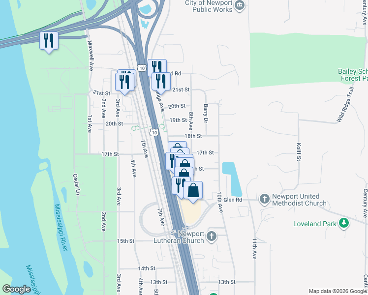 map of restaurants, bars, coffee shops, grocery stores, and more near 784 18th Street in Newport