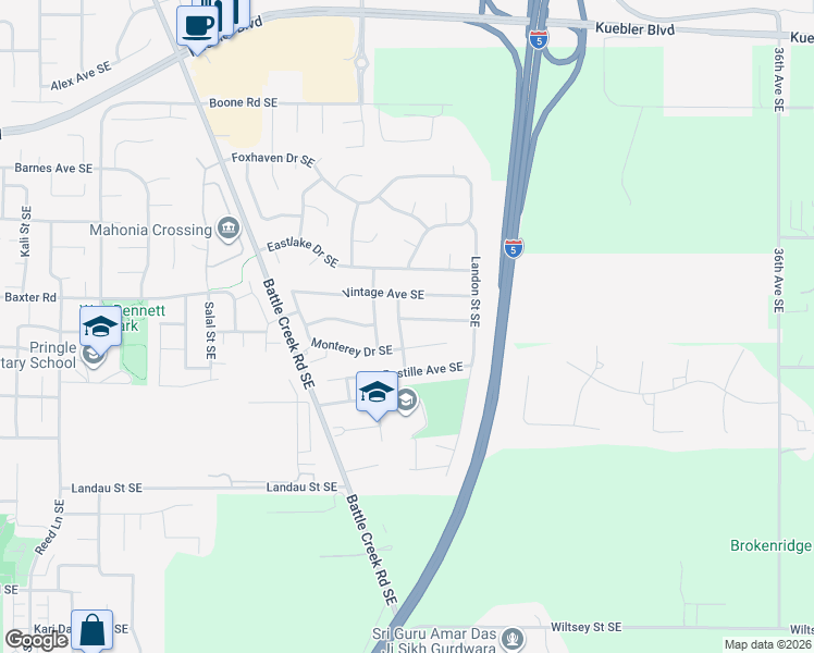 map of restaurants, bars, coffee shops, grocery stores, and more near 5422 Catalina Street Southeast in Salem