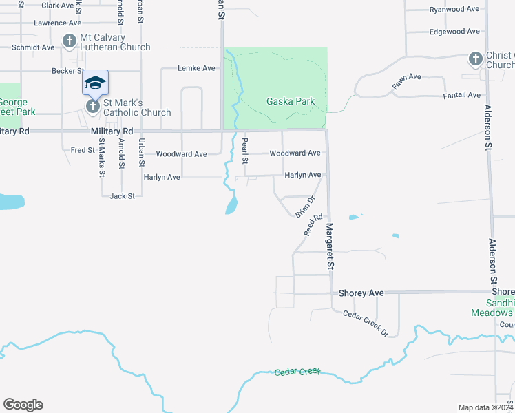 map of restaurants, bars, coffee shops, grocery stores, and more near 1401 Harlyn Avenue in Rothschild