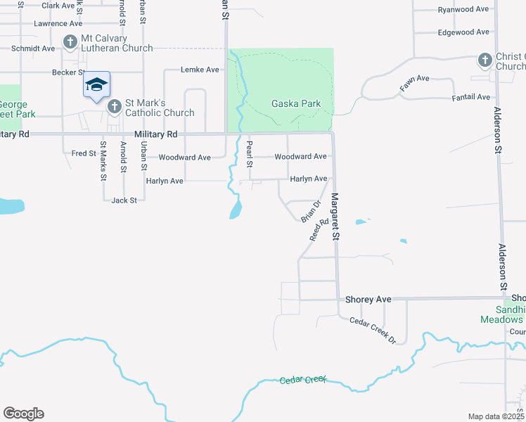 map of restaurants, bars, coffee shops, grocery stores, and more near 1401 Harlyn Avenue in Rothschild