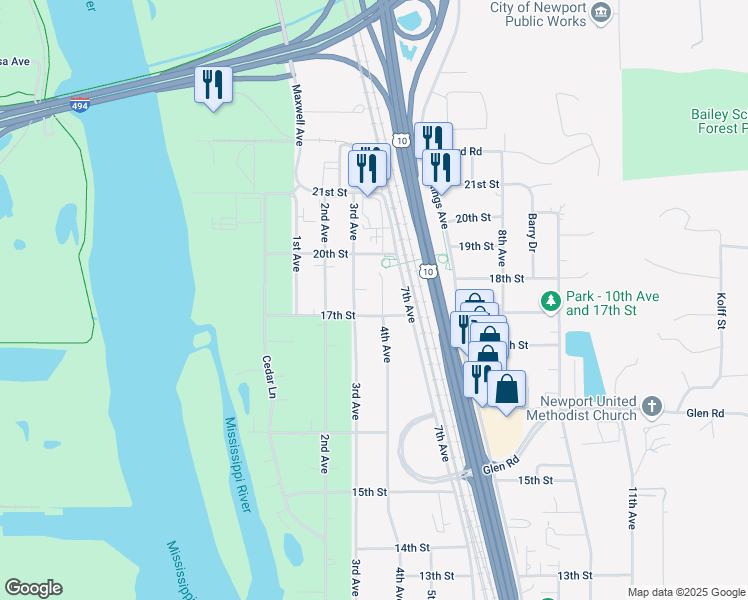 map of restaurants, bars, coffee shops, grocery stores, and more near 1785 4th Avenue in Newport