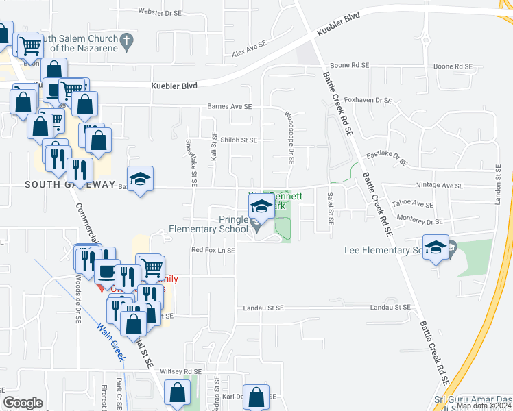 map of restaurants, bars, coffee shops, grocery stores, and more near 5447 Reed Lane Southeast in Salem