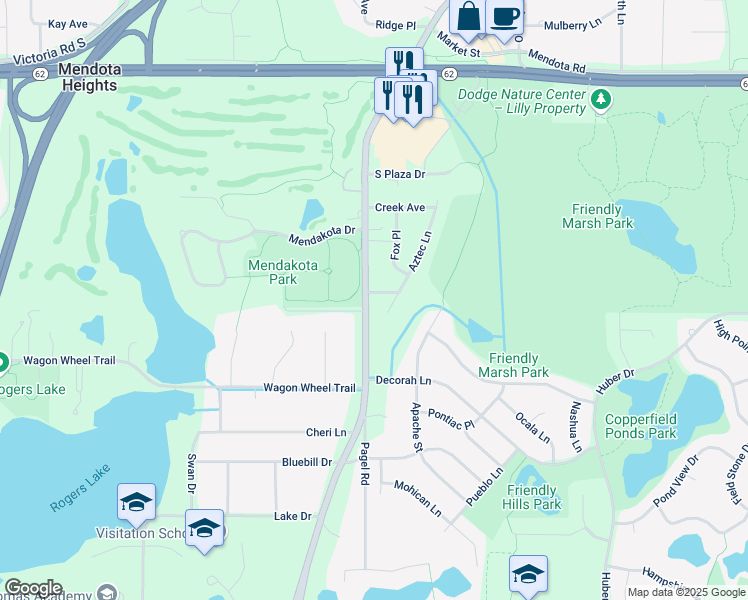map of restaurants, bars, coffee shops, grocery stores, and more near 796 Hokah Avenue in Mendota Heights