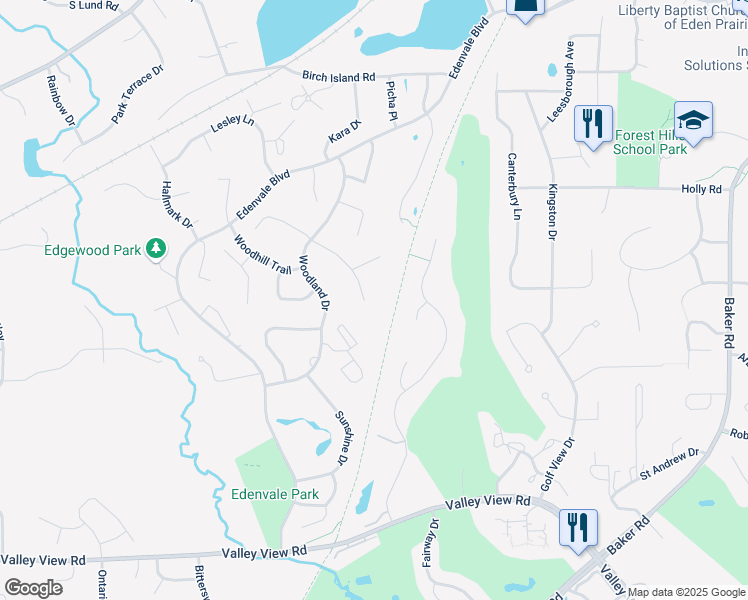 map of restaurants, bars, coffee shops, grocery stores, and more near 14820 Ironwood Court in Eden Prairie