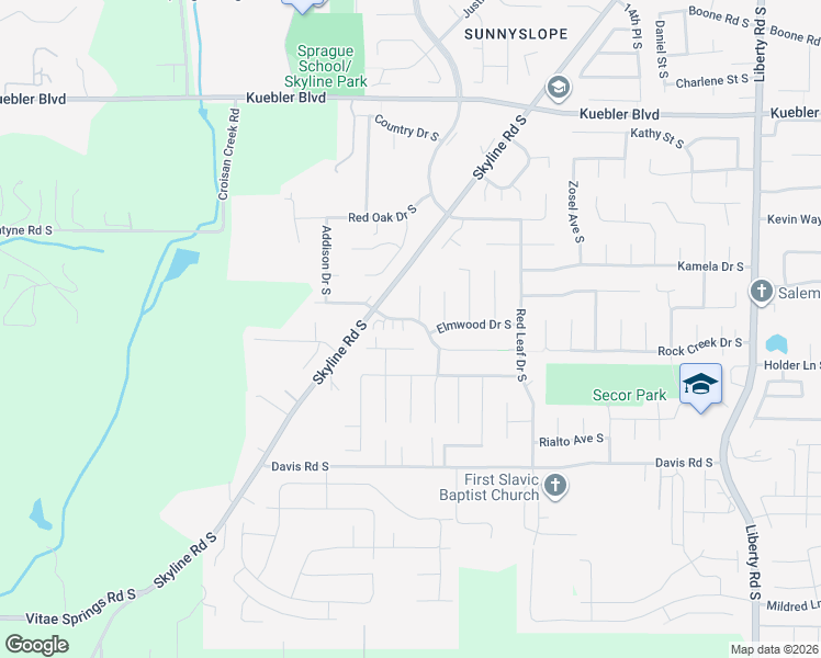 map of restaurants, bars, coffee shops, grocery stores, and more near 2150 Maplewood Drive South in Salem