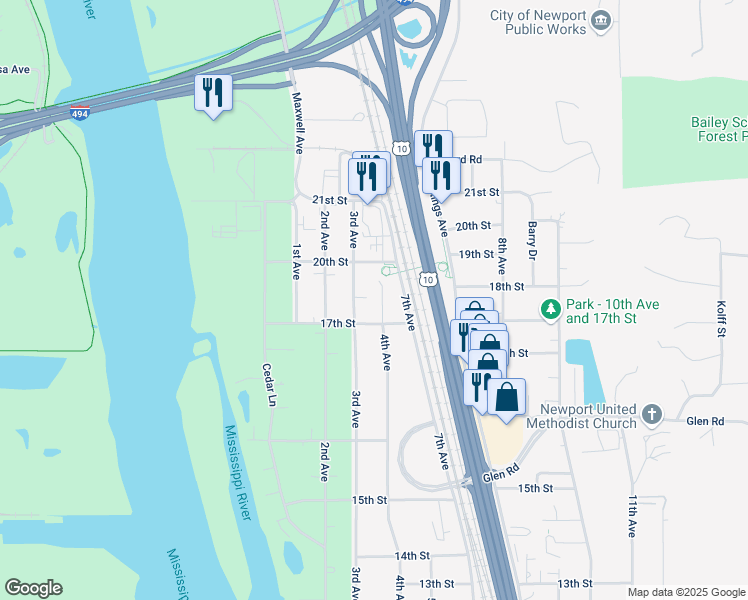 map of restaurants, bars, coffee shops, grocery stores, and more near 1785 4th Avenue in Newport