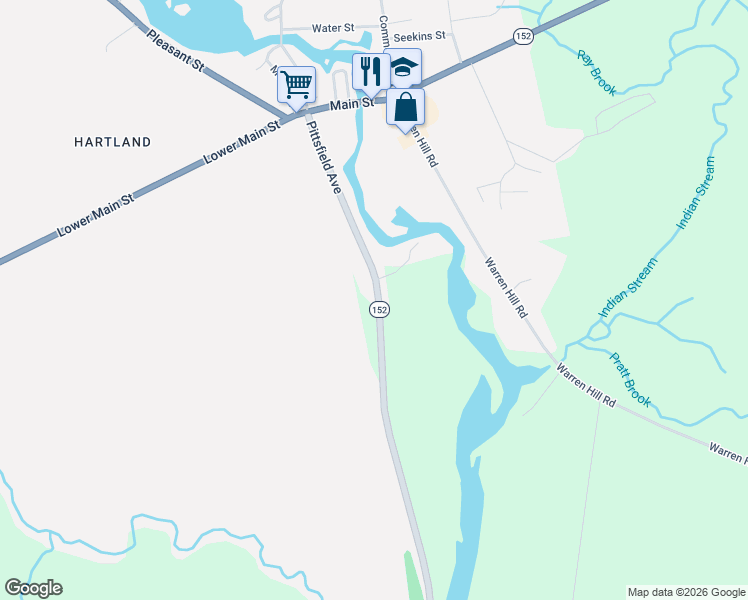 map of restaurants, bars, coffee shops, grocery stores, and more near 166 Estes Avenue in Hartland