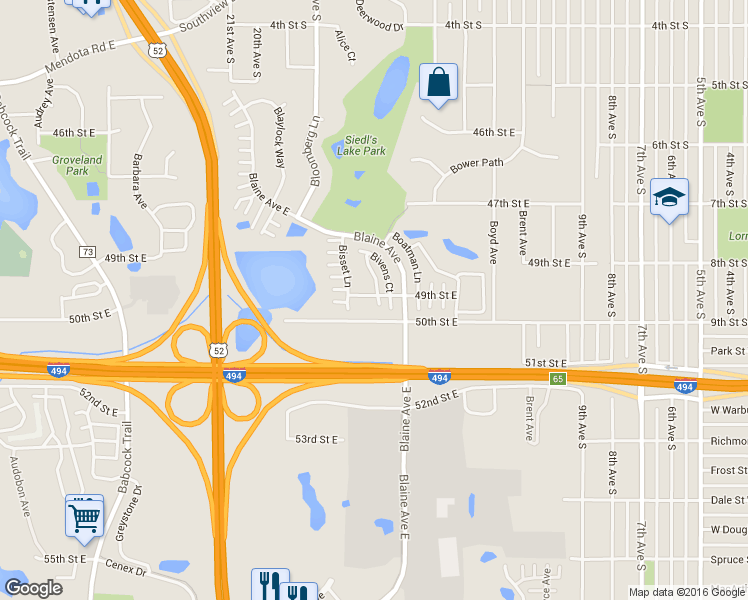map of restaurants, bars, coffee shops, grocery stores, and more near 2246 49th Street East in Inver Grove Heights