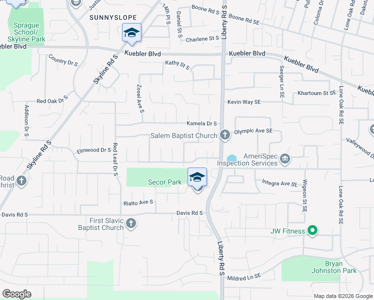 map of restaurants, bars, coffee shops, grocery stores, and more near 5458 East Ridge Street South in Salem