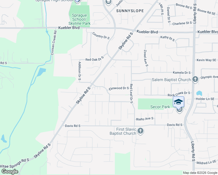 map of restaurants, bars, coffee shops, grocery stores, and more near 2081 Elmwood Drive South in Salem