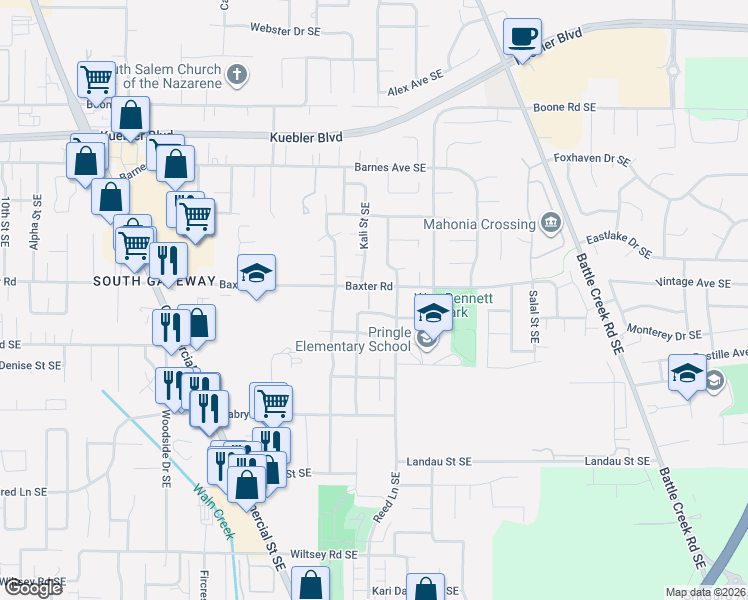 map of restaurants, bars, coffee shops, grocery stores, and more near 1953 Jamison Drive Southeast in Salem