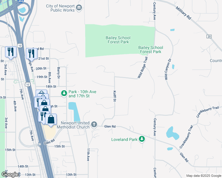map of restaurants, bars, coffee shops, grocery stores, and more near 1280 Kolff Court in Newport