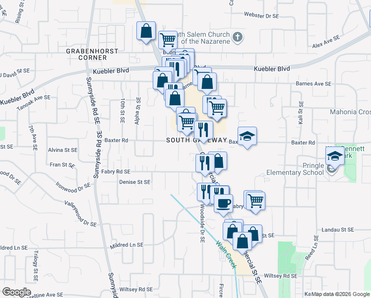 map of restaurants, bars, coffee shops, grocery stores, and more near 5436-5438 Nicole Court Southeast in Salem