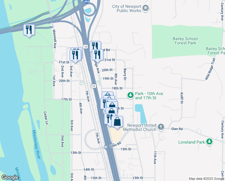 map of restaurants, bars, coffee shops, grocery stores, and more near 784 18th Street in Newport