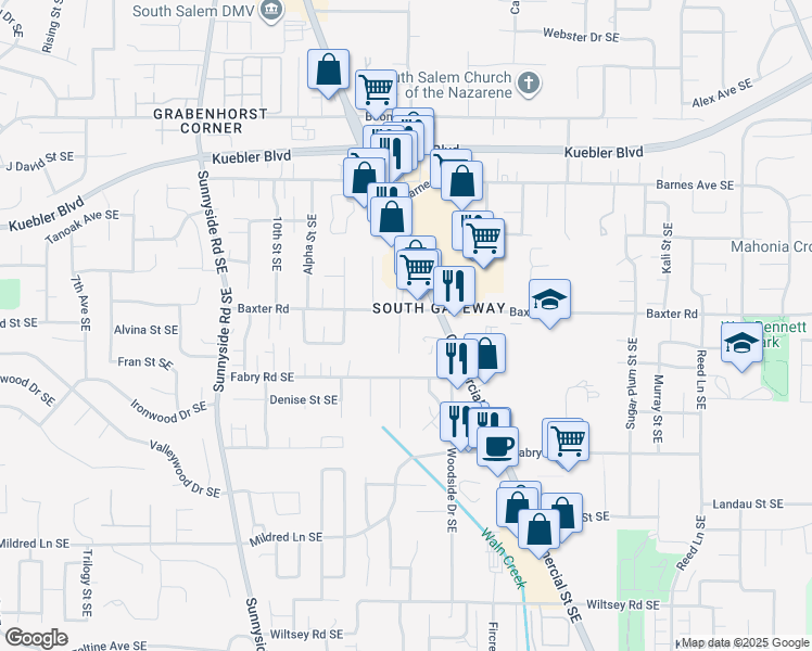 map of restaurants, bars, coffee shops, grocery stores, and more near 5436-5438 Nicole Court Southeast in Salem