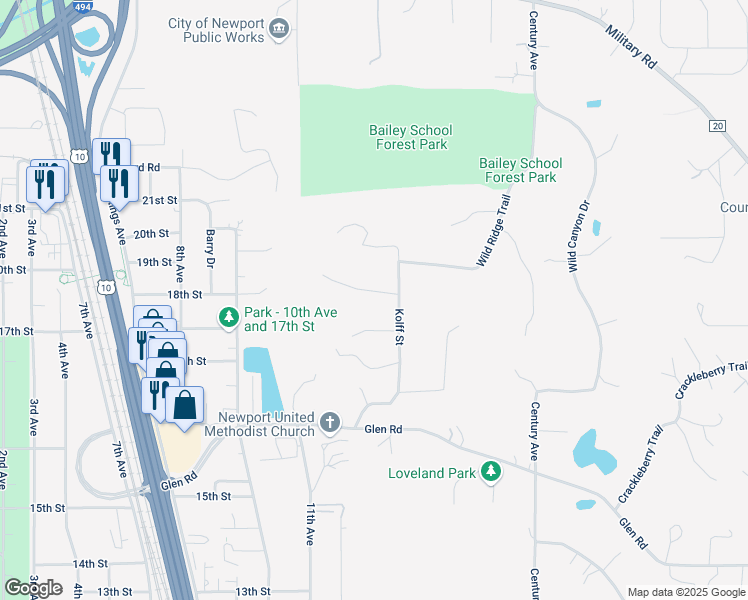 map of restaurants, bars, coffee shops, grocery stores, and more near 1280 Kolff Court in Newport