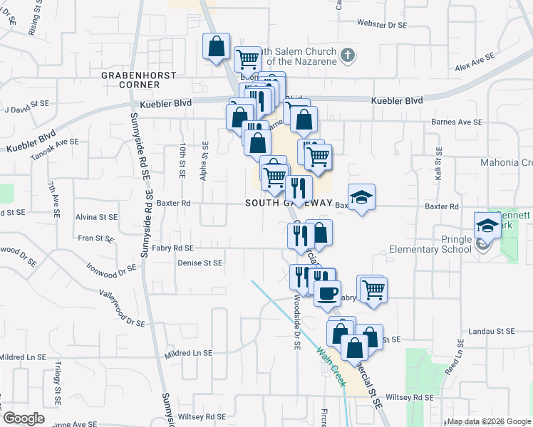 map of restaurants, bars, coffee shops, grocery stores, and more near 5436-5438 Nicole Court Southeast in Salem