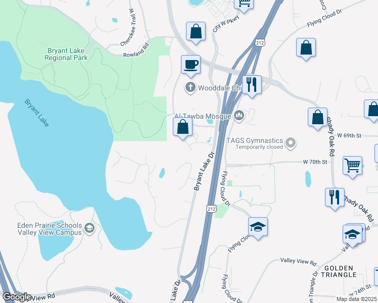 map of restaurants, bars, coffee shops, grocery stores, and more near 6997 Meg Grace Lane in Eden Prairie