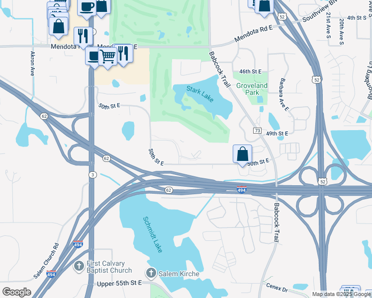 map of restaurants, bars, coffee shops, grocery stores, and more near 4930 Ashley Lane in Inver Grove Heights